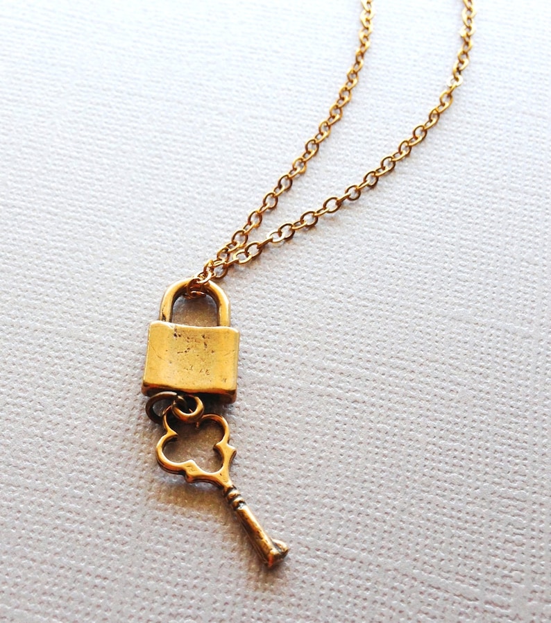 Antique Lock and Key Necklace in Bronze Lock and Key Jewelry Etsy