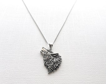 Howling Wolf Necklace in Sterling Silver, Animal Jewelry, Wolf Jewelry