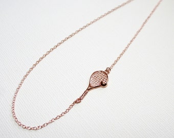 Tennis Racket Necklace in Sterling Silver ( 18k Rose Gold Plating)