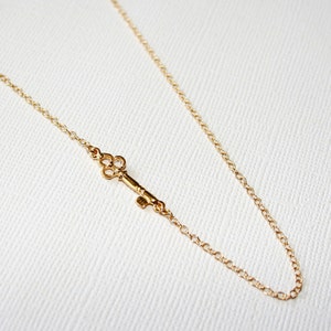 Mini Key Necklace in Sterling Silver 18k Yellow Gold Plating, Wedding Jewelry, Bridesmaid Necklace, Gift For Her. image 3