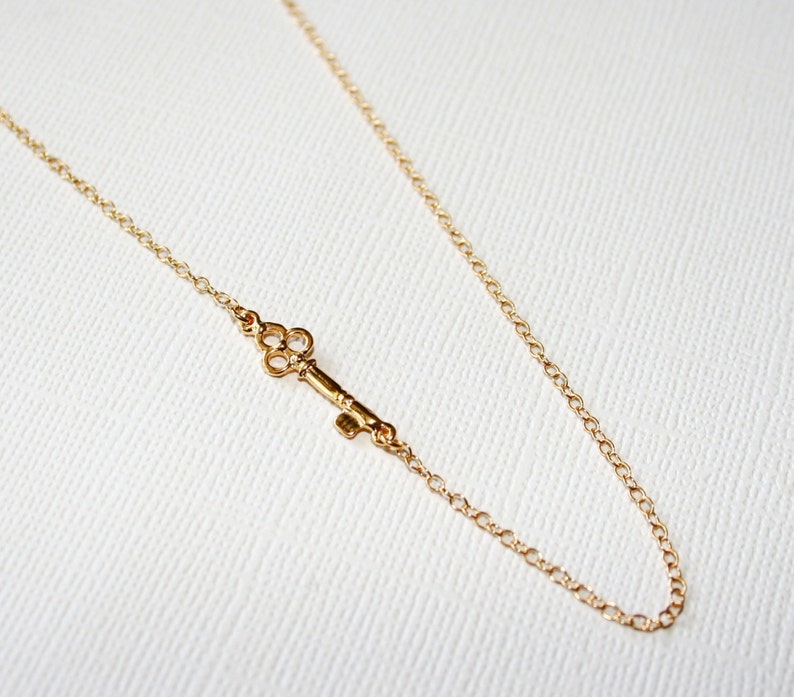 Mini Key Necklace in Sterling Silver 18k Yellow Gold Plating, Wedding Jewelry, Bridesmaid Necklace, Gift For Her. image 3