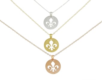 Fleur De Lis Necklace in Sterling Silver with Matte Finish (Yellow Gold Plated, Rose Gold Plated, Sterling Silver)