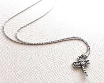 Tiny Dragonfly Necklace in Sterling Silver