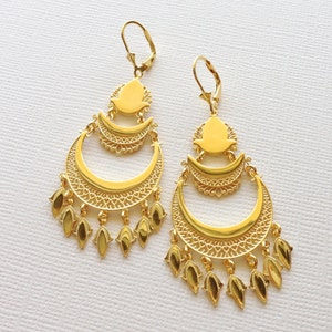 Sterling zilveren filigraan teardrop oorbellen (18k geel goud plating), kroonluchter bruids oorbel, bruiloft sieraden, bruiloft oorbel, huwelijkscadeau