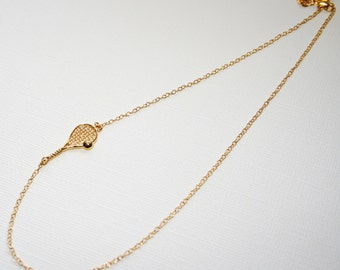 Tennis Racket Necklace in Sterling Silver (18k Yellow Gold Plating)