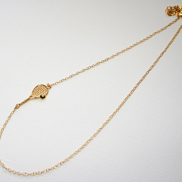 Tennis Racket Necklace in Sterling Silver (18k Yellow Gold Plating)