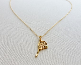 Tennis Racket Necklace in Sterling Silver  (18k Yellow Gold Plating)