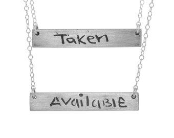 Double Sided Taken/Available Bar Necklace in Sterling Silver