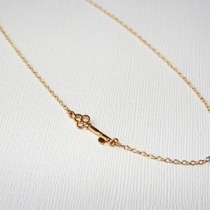 Mini Key Necklace in Sterling Silver 18k Yellow Gold Plating, Wedding Jewelry, Bridesmaid Necklace, Gift For Her. image 1