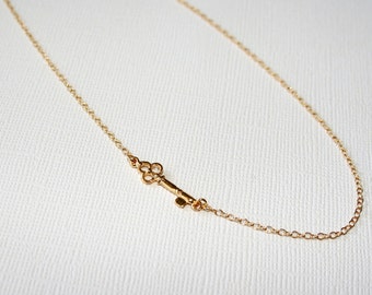 Mini Key Necklace in Sterling Silver (18k Yellow Gold Plating),  Wedding Jewelry, Bridesmaid Necklace, Gift For Her.