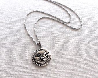 Sun & Moon Necklace in Sterling Silver, Sun and Moon Jewelry