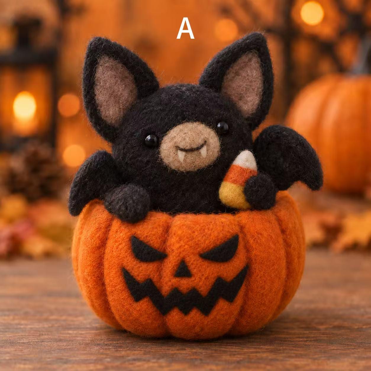 Needle Felt Halloween Figurines, Handmade Wool Bat, Owl, Cat and Ghost Gift, Tabletop Decor