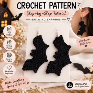 Peut inclure: Un modèle de crochet numérique pour boucles d'oreilles ailes de chauve-souris, avec le texte CROCHET PATTERN, Step-by-Step Tutorial, BAT WING EARRINGS, PDF Pattern, 17 Step Photos, Easy to Follow, Perfect for Beginners, Handmade With Love, DIGITAL PDF.