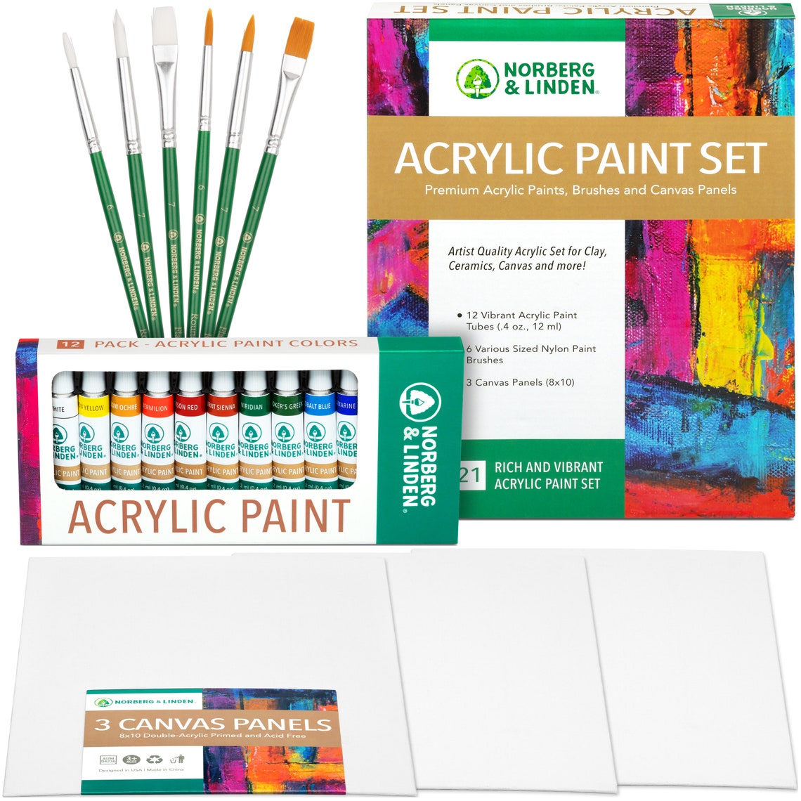 Premium Acrylic Art Set 12 Acrylic Paint Tubes 6 Paint Etsy