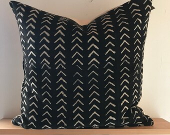 Black and White Stick Arrow Mudcloth Pillow with Down Pillow Insert