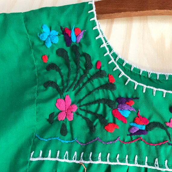 Girls' Green Puebla Dress with Embroidered Flowers - image 1