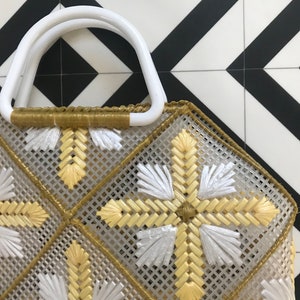 Cross-Stitched Yellow and White Summer Bag image 2