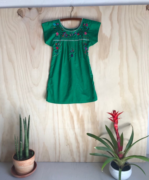 Girls' Green Puebla Dress with Embroidered Flowers - image 2