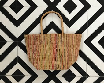 Mini Woven Straw Handbag With Bamboo Handles