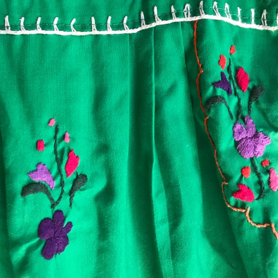 Girls' Green Puebla Dress with Embroidered Flowers - image 4