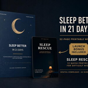 Sleep Better in 21 Days Workbook, Printable Sleep Journal, Healthy Sleep Habits, Bedtime Routine & Sleep Tracker
