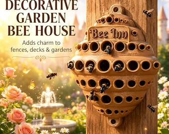 Bee Inn Solitary Bee House, Decorative Garden Bee Hotel, Whimsical Fairy Garden Pollinator Shelter,Fairy Garden Wall Decor,Nature Lover Gift