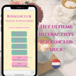Mazzo di carte interattivo per il club del libro - Domande e giochi | Edizione Caffè e Terrazza | Download digitale | Attività unica per il club del libro | NL/BE