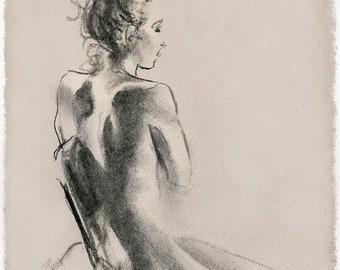 Figure study sketch charcoal drawing ~ Fine Art Print