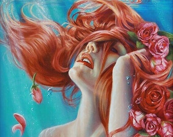 Underwater Painting "Emerging" artwork  - Fine Art Giclee on Metal