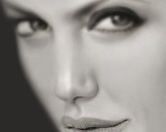 Angelina's Lips - Charcoal, pencil & acrylic drawing of Angelina Jolie - fine art giclee print