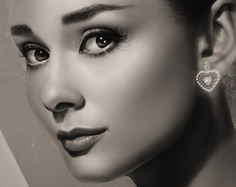 Audrey Hepburn Fine Art Giclee - Original Liquid Lead Art Created with Pencil, Charcoal & Acrylic