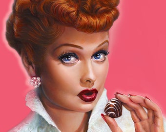 I Love Lucy & Chocolate Fine Art Giclee - portrait painting of Lucille Ball