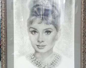 Glamorous Audrey Hepburn pop art Painting n canvas embellished with silver leaf & swarovski crystals