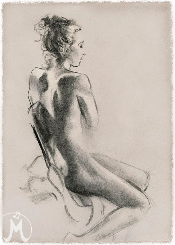 Figure study sketch charcoal drawing ~ Fine Art Print