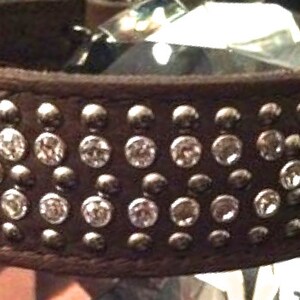 Genuine Swarovski Crystal - 17&quot; Brown Leather Dog Collar