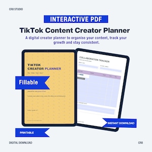 Fillable Tiktok Content Planner Journal Growth Tracker A4 PDF