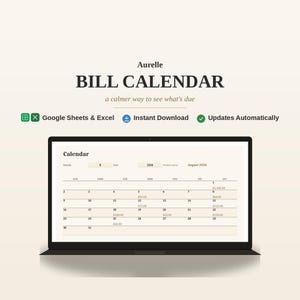 Fakturakalender | Månatlig förfallodatum och betalningsplanerare | Google Sheets Excel-instrumentpanel | Digital nedladdning