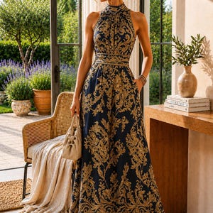 navy blue and gold dress plus size Formal size_14