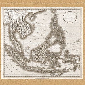 Karte von Ostindien ab 1800 s 240 Singapur Digital Download Kambodscha Thailand Malaysia Sumatra Java Borneo Philippinen Neu-Guinea