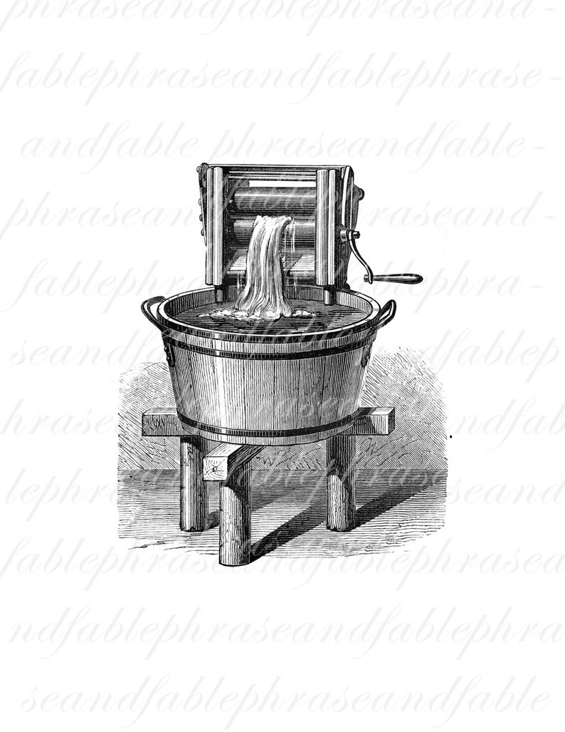 Laundry 224 Housekeeping Clean Water Apparatus Machine Bucket Wash Clothes Soap Suds Toil Home House Clip Art Download Vintage Digital image 2