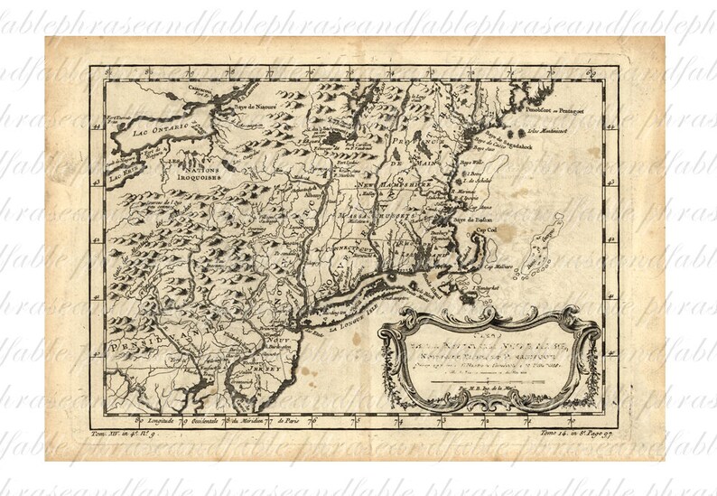 Map Of New England From The 1700s 188 Digital Image Download America Maine New Hampshire Vermont Massachusetts Rhode Island Connecticut image 2