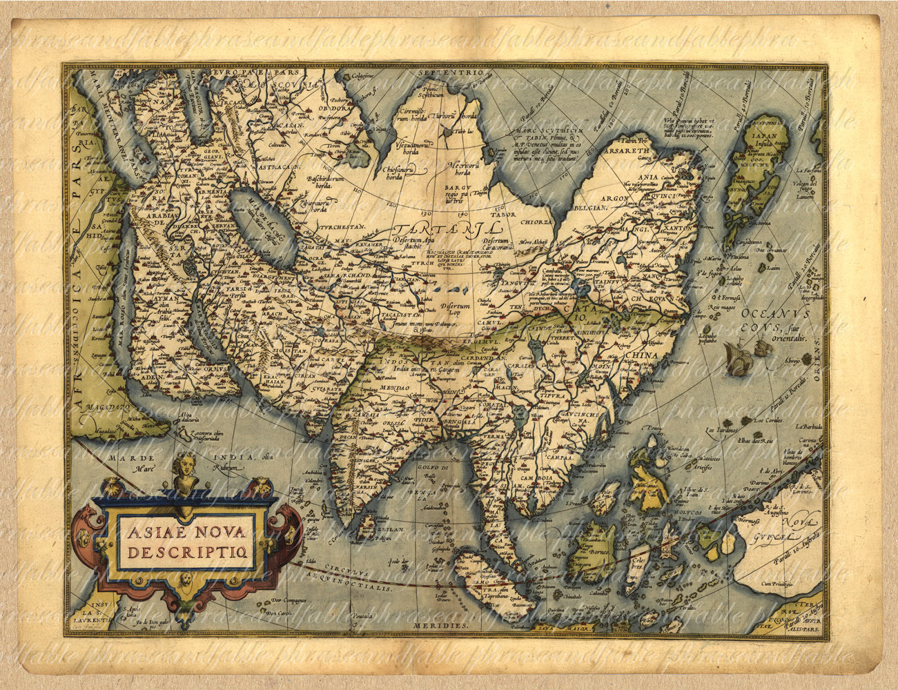 Map of Asia From the 1500s Japan Borneo New Guinea China India Thailand Russia Arabia Persia 036