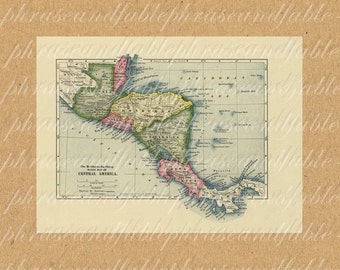 Map Of Central America From The 1900s 302 Vintage Digital Download Last Minute California New Mexico Guatemala, Belize, Honduras, Costa Rica