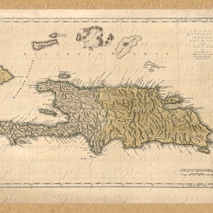 Karte von Haiti und Dominikanische Republik aus den 1700er Jahren 199 Karte Inseln aktuelle Tropen Strand Paradise Reise Caribbean
