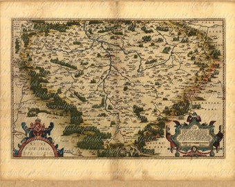 Map Of Czech Republic From The 1500s 118 Digital Image Download Prague Europe Bohemian Romani Slovak Moravia Europe