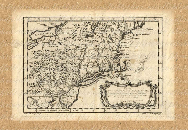 Map Of New England From The 1700s 188 Digital Image Download America Maine New Hampshire Vermont Massachusetts Rhode Island Connecticut image 1