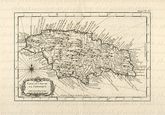Map of Jamaica From 1700s Ancient Old World Cartography Digital
