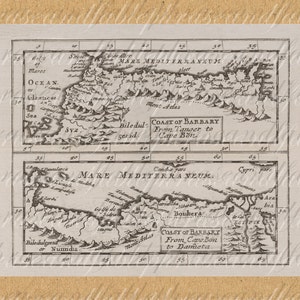 Karte von Coast von Barbary ab 1600 s 335 daisies Digital antiken mediterranen Tunesien Marokko Algerien Libyen Mauretanien Sahara Afrika Maghreb