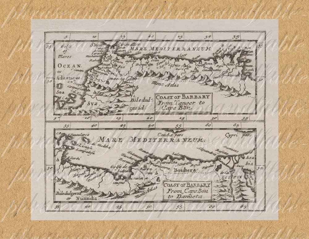 Map of Coast of Barbary From 1600s 335 Berber Digital Antique