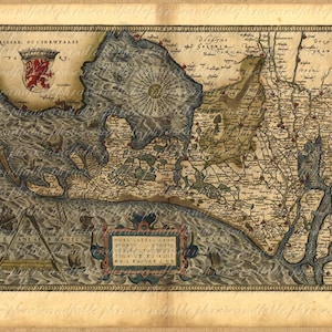 Carte de la Hollande des années 1500 Amsterdam Rotterdam Haye Haarlem ancienne cartographie néerlandaise Explorer Vintage Image numérique Télécharger 098